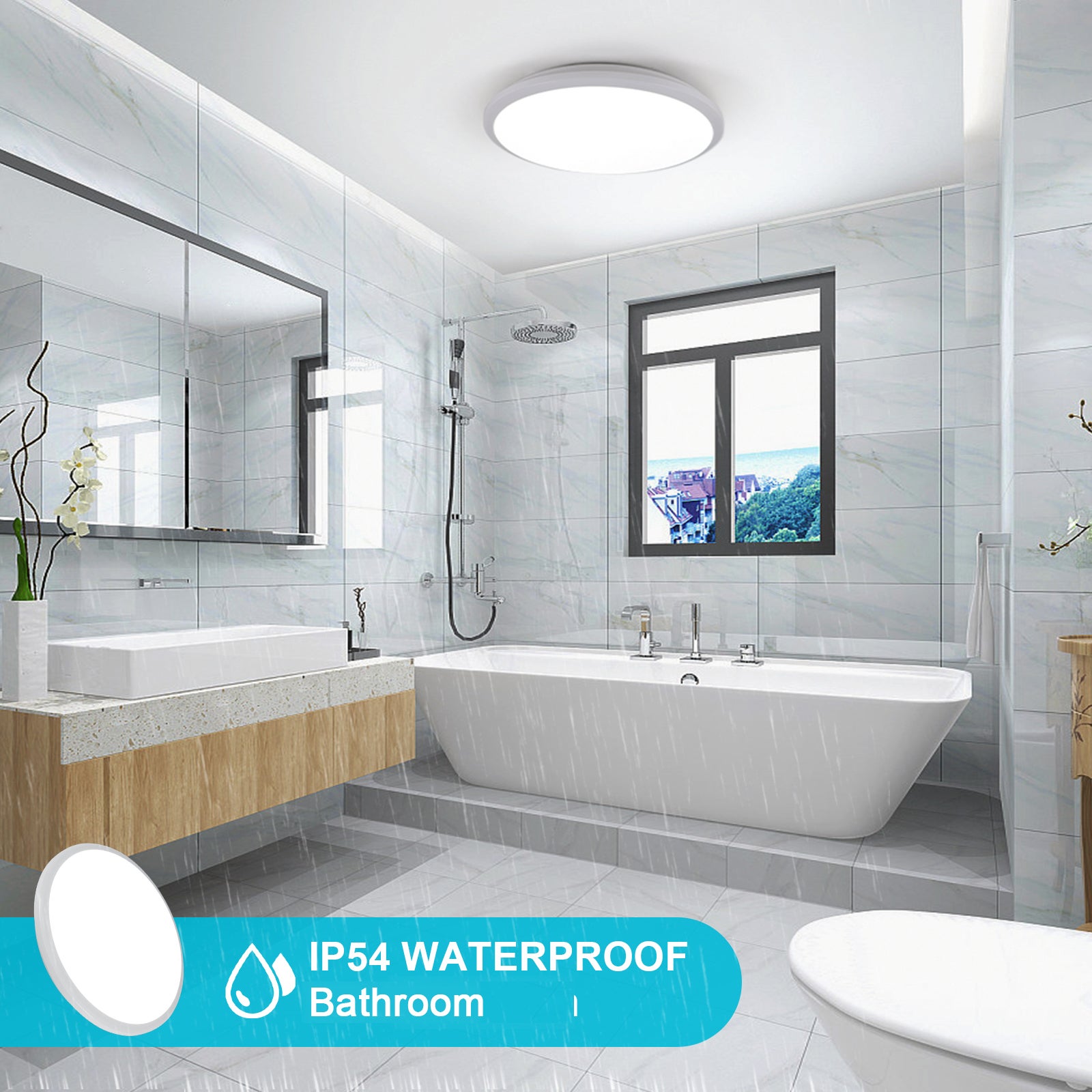 GOECO Lámpara de Techo LED Redonda Moderna, Blanca, 24W, Ø 30cm, 2400LM, Lámpara de Techo Impermeable IP54, 6000K - 8