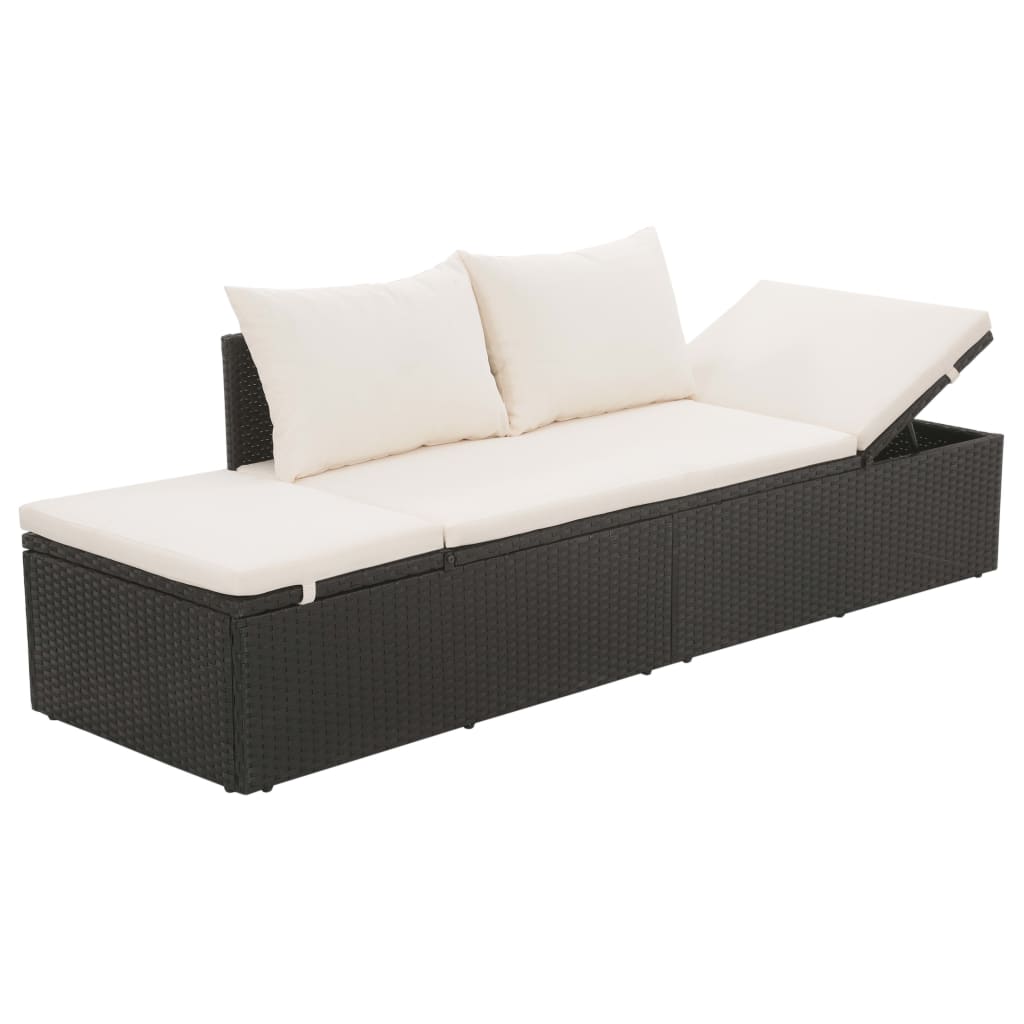 Lit Adulte | Lit de jardin Noir 195x60 cm Résine tressée CWV67523 - 3