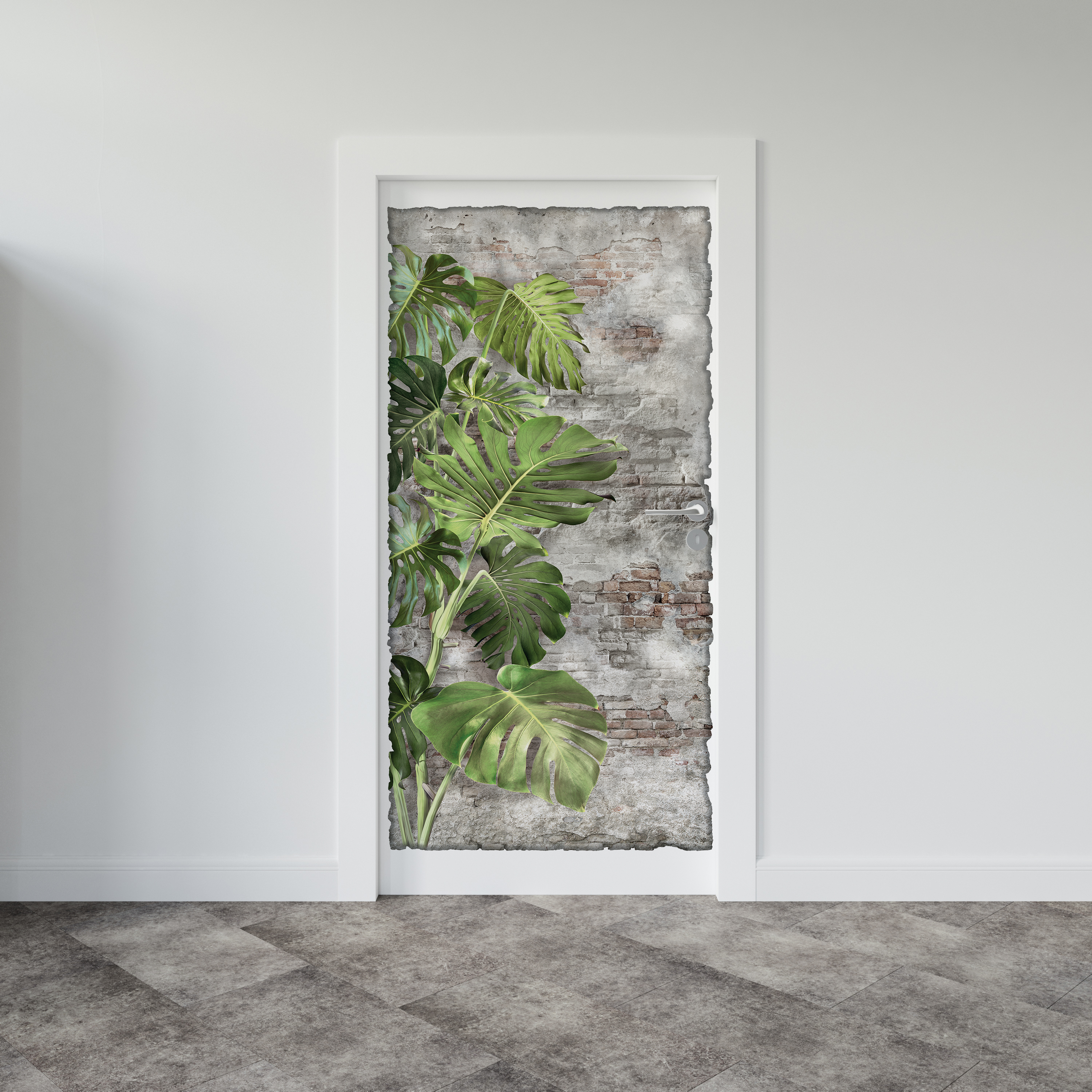 Decoración panorámica de corte grande, pared de ladrillo de trompe l'oeil, hojas verdes, pared vegetal, 170 cm x 81 cm