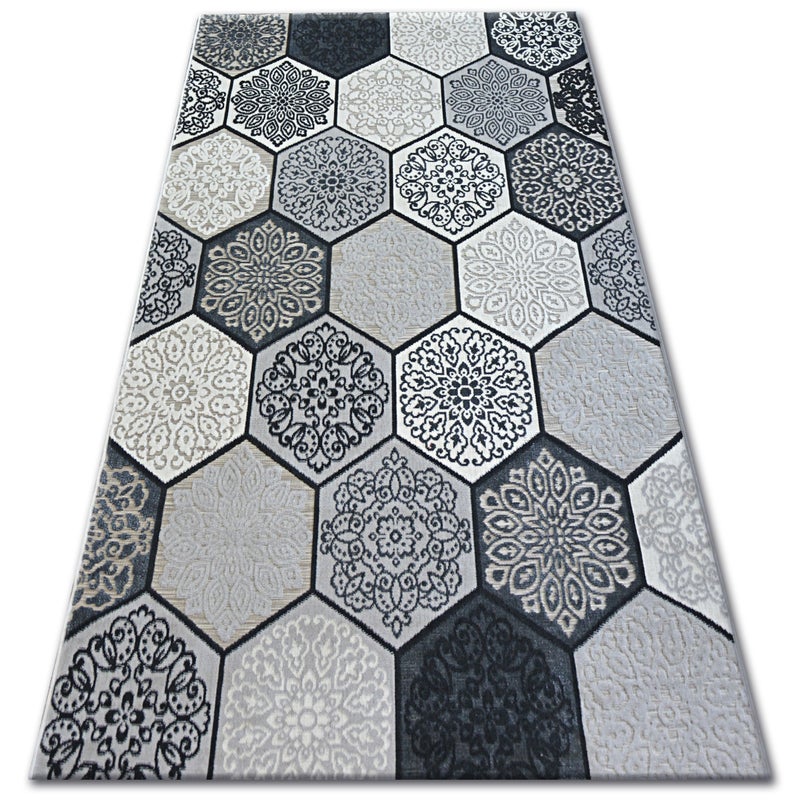 Фото - Килим Dywan LISBOA 27212/356 Sześciokąt Plaster Miodu Szary 80x150 cm