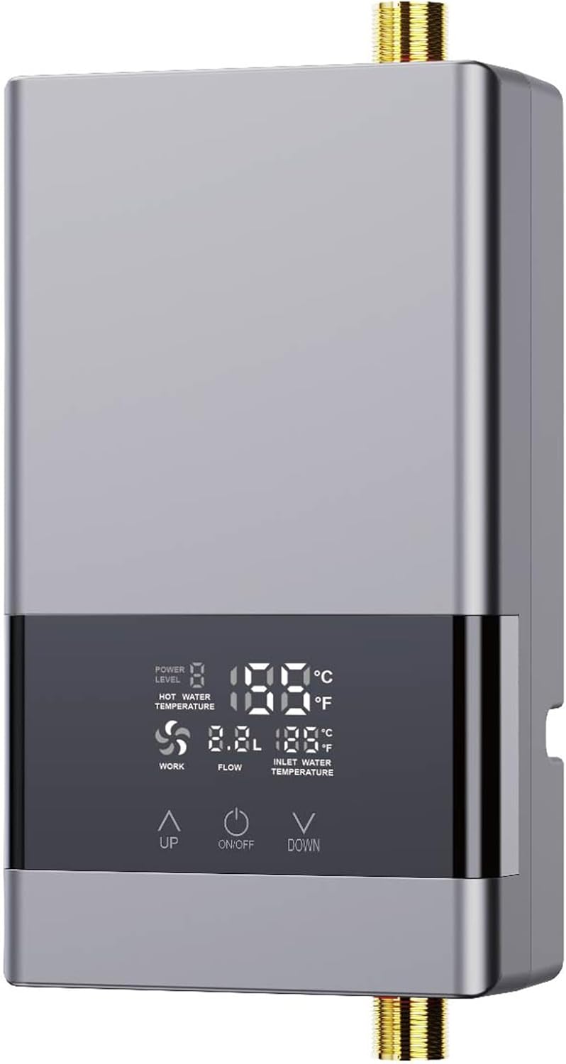 Przepływowy podgrzewacz wody bez zbiornika - 6000 W 220 V - Ekran dotykowy LED - Z pilotem - Nadaje się do pryszniców, zlewów kuchennych - Srebrny