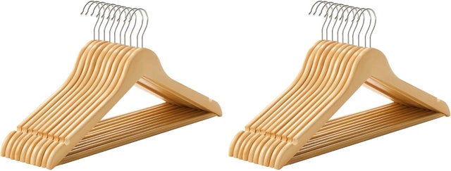 Grucce per Completi in Legno, Set di 20, con Scanalatura Antiscivolo, Gancio Girevole, Naturale