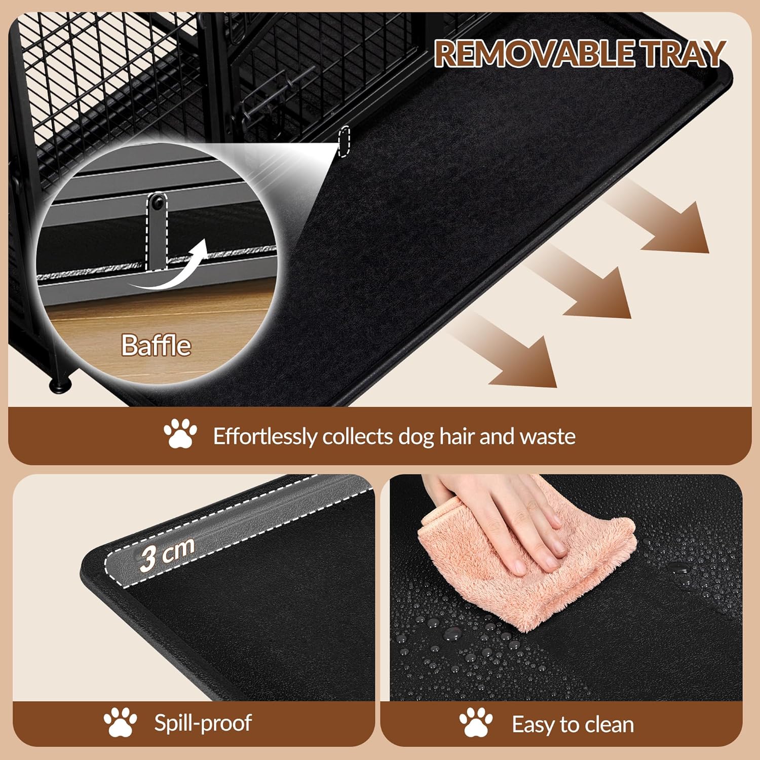 Caixa de Transporte Reforçada para Cães, Gaiola Metálica XL com Porta Lateral e Tabuleiro Removível, Fácil de Limpar, Caixa para Animais, Preta - 4