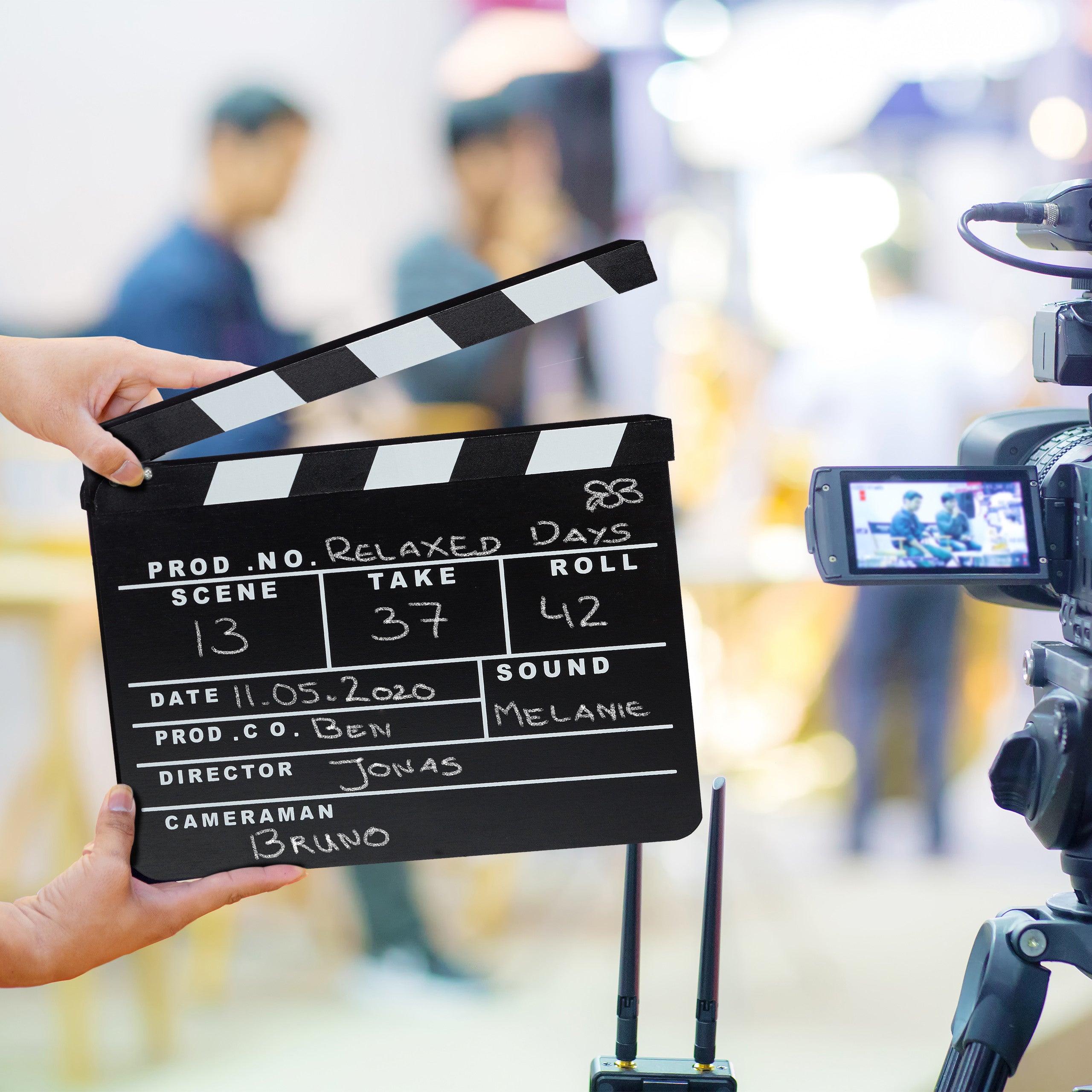 Clap de cinéma Hollywood film clapet scène inscription déco HxlxP: 26 x 30 x 30 cm, noir, Relaxdays - 5