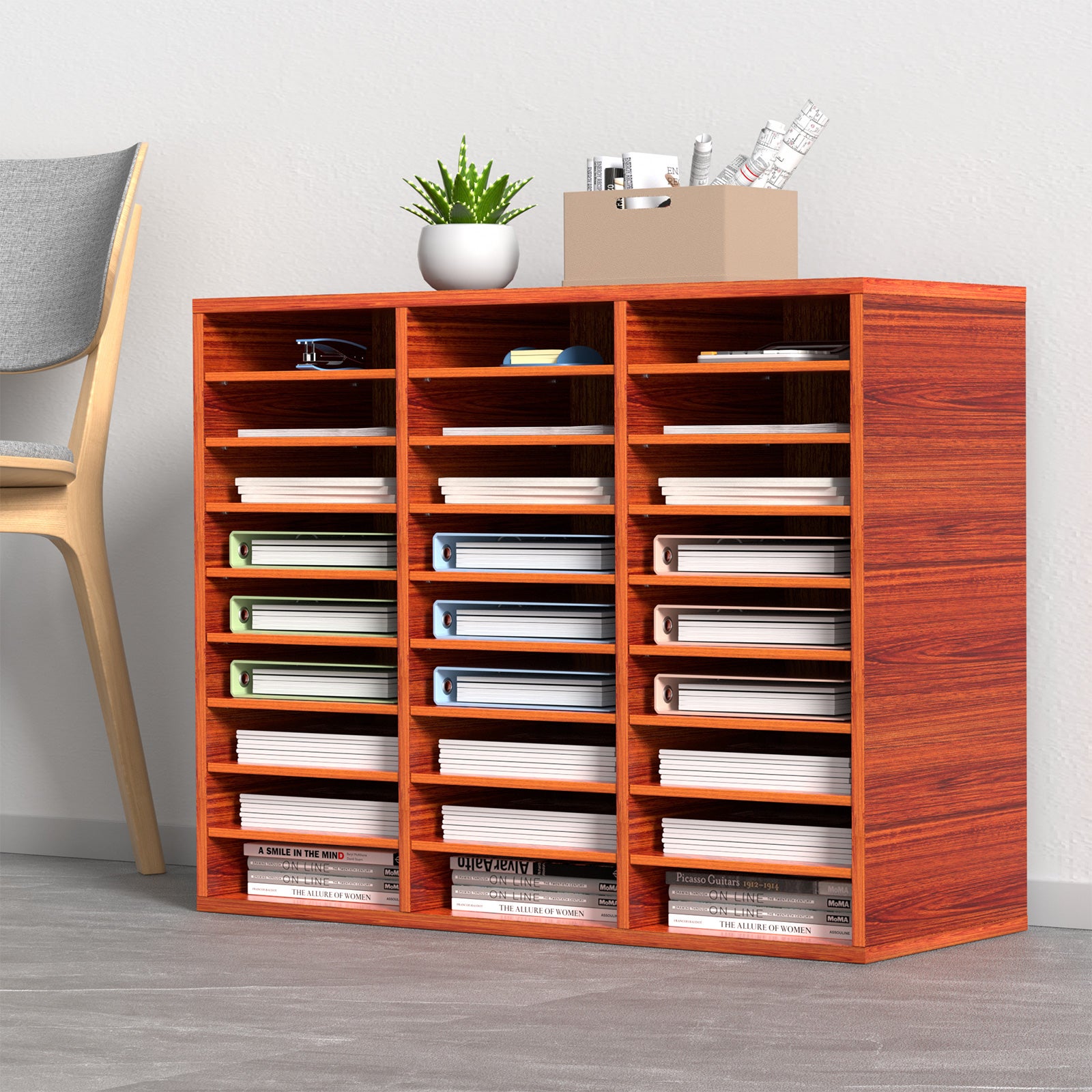 Organisateur Bureau VEVOR 80x30,5x63 cm,Trieur à 27 Compartiments,Étagères Amovibles,Classeur MDF,pour Papiers,Magazines Bureau,Marron - 8