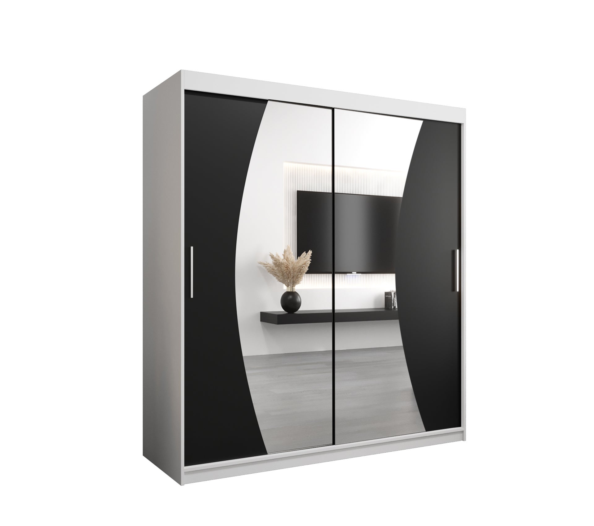 Szafa przesuwna garderoba WAVE 180 x 62 x 200 cm Biały + Czarny - Abiks Meble
