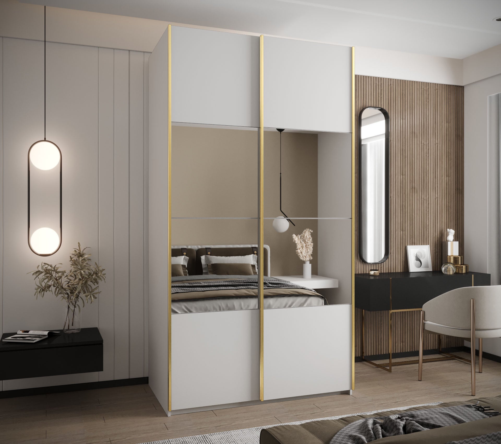 Szafa przesuwna wysoka Lux 4 150 x 64 x 245,5 cm biały + biały + u. złoty - Abiks Meble - 2