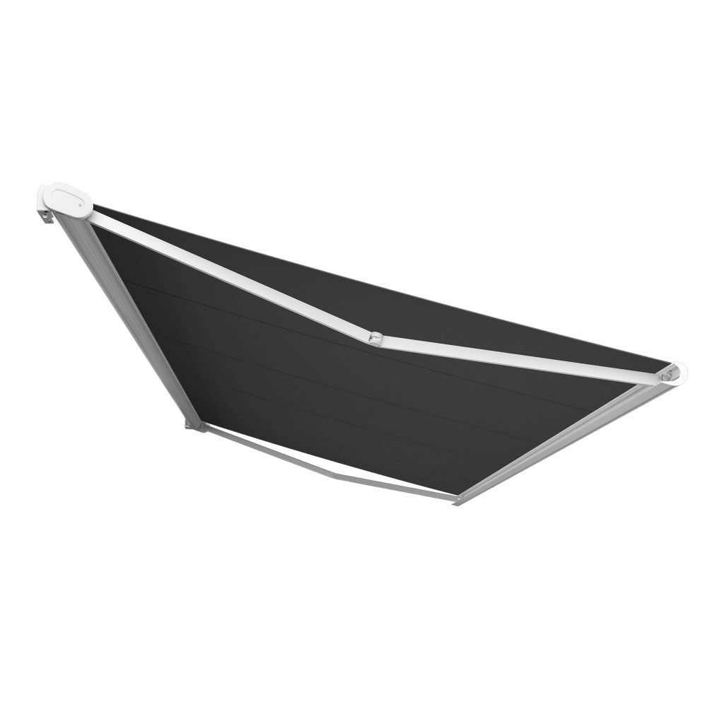 Store banne Coffre intégral PROTECT 2 LED SMART Blanc 5x3,5m Motorisé à télécommande + Capteur Vent + Eclairage LED - Toile Grise Anthracite - 3