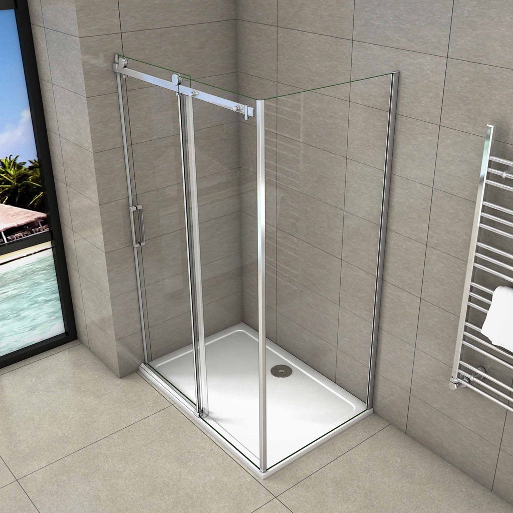 195 cm Box Doccia Angolare Porta Scorrevole con Parete Laterale 120x80 cm Vetro 8 mm Temperato Trasparente Anticalcare Telaio Cromato Lucido - 3
