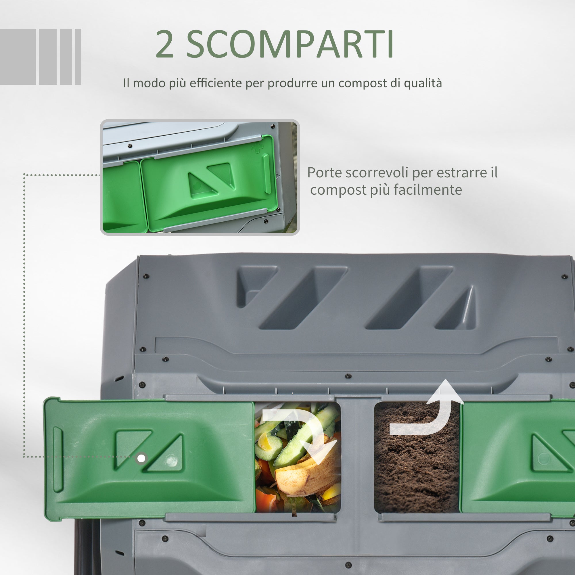 Outsunny Compostiera da Giardino Girevole a 2 Sezioni con 8 Prese d'Aria, in Acciaio e PP, 71x65x96 cm, Grigio - 6