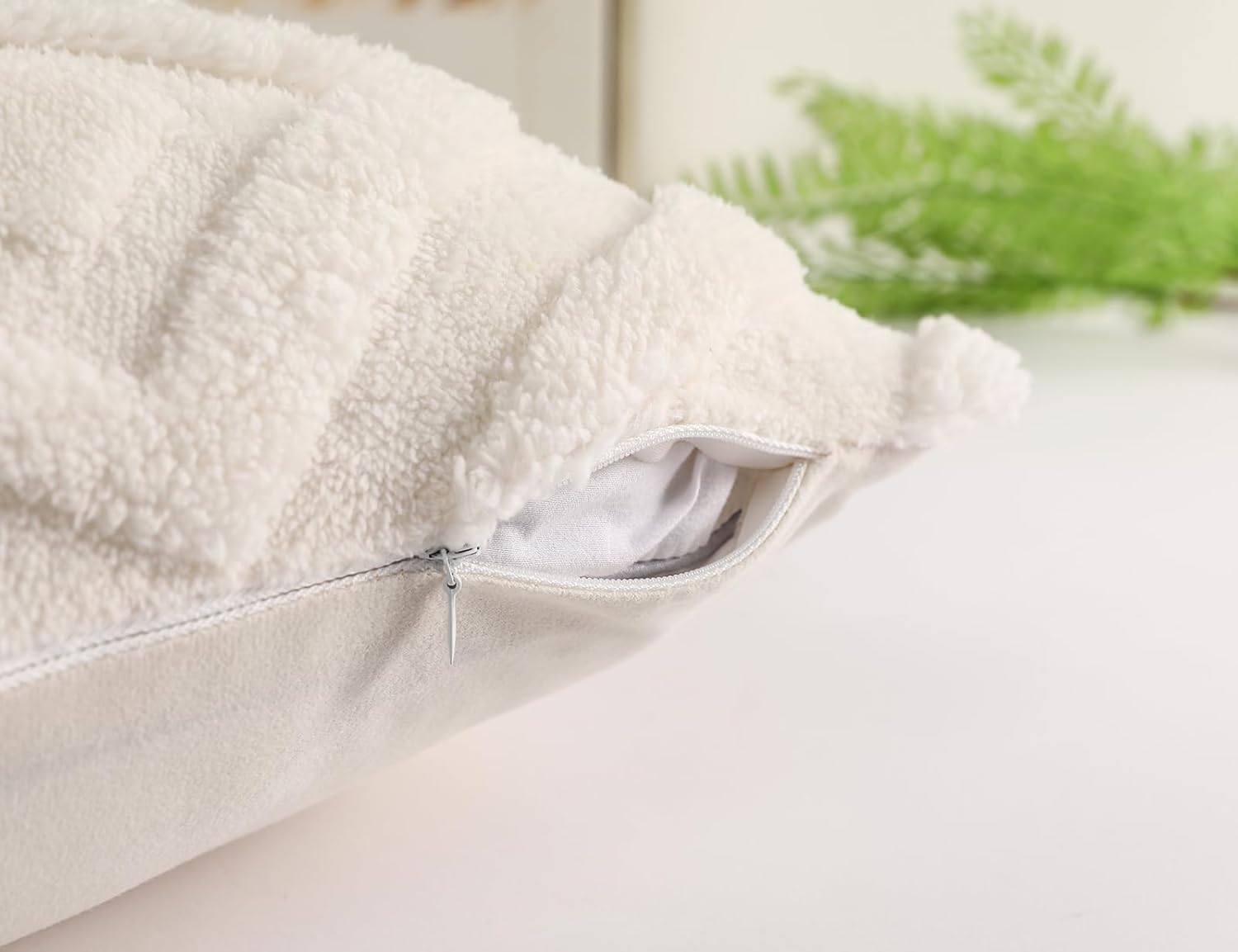 Housse de coussin beige - motif à carreaux doux, style bohème - convient pour le salon, la chambre, etc. - Lot de 2, 30×50 cm - 5