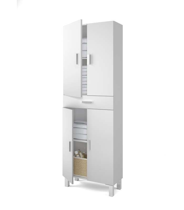 Columna para baño Kris de 4 puertas y 1 cajón acabado blanco brillo, 182 cm(alto)60 cm(a - 6
