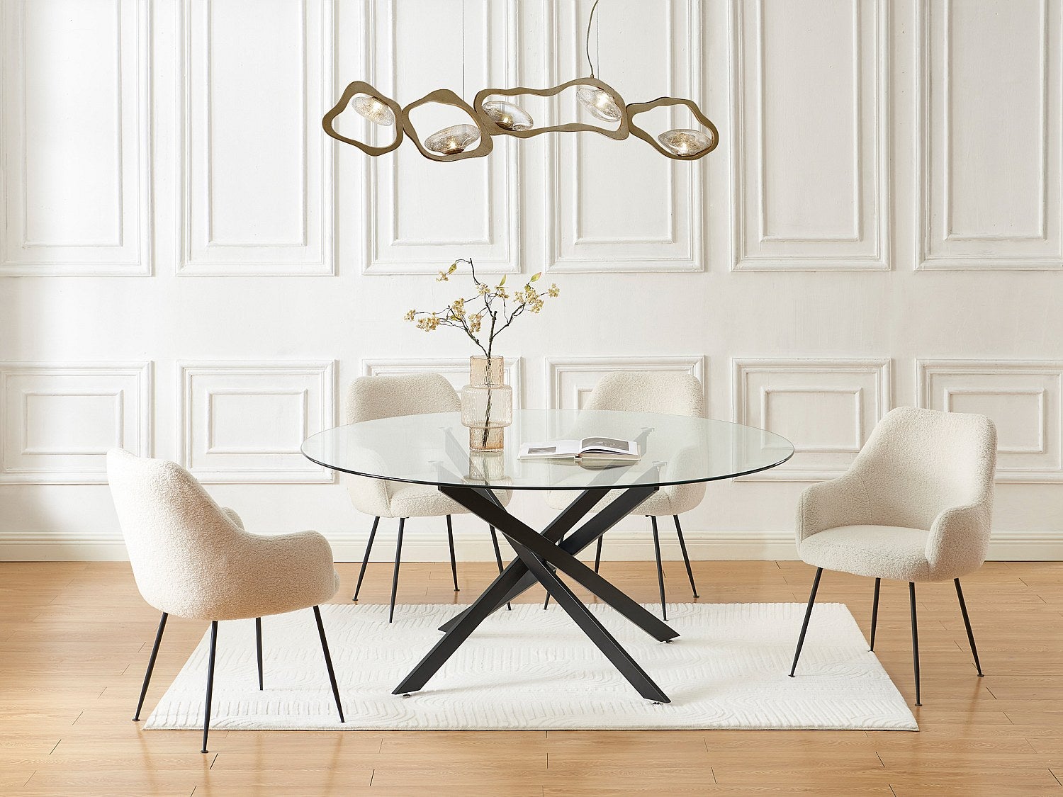Stół do jadalni okrągły dla 6 osób ze szkła hartowanego i czarnego metalu - Przezroczysty - COSIMA