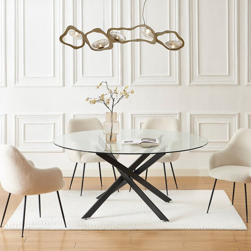 Stół do jadalni okrągły dla 6 osób ze szkła hartowanego i czarnego metalu - Przezroczysty - COSIMA