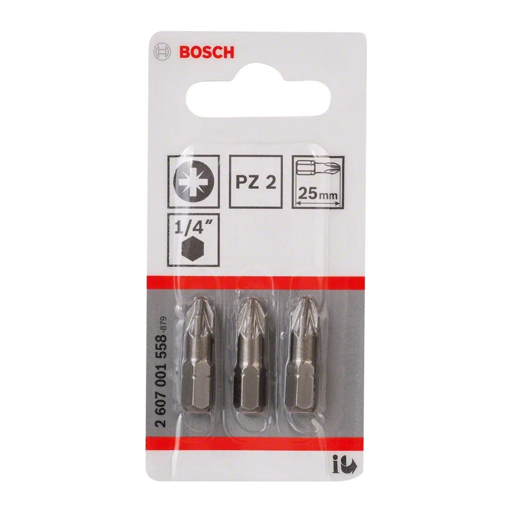 Końcówki do wkrętaka Bosch zestaw 3 extra twarde stal S2 gładkie 25 mm