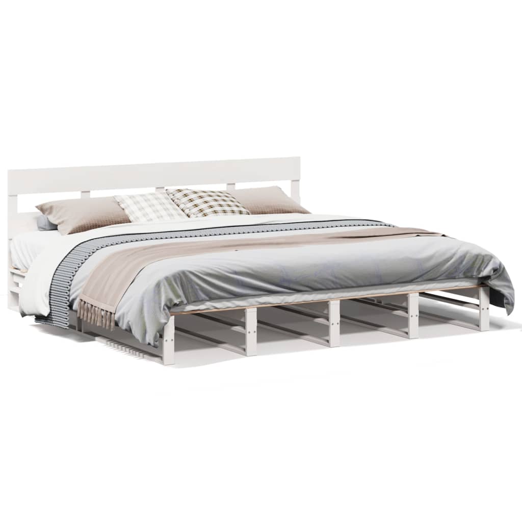 Cadre de lit sans matelas en bois massif de pin blanc pour la chambre, 200 × 200 cm - 2