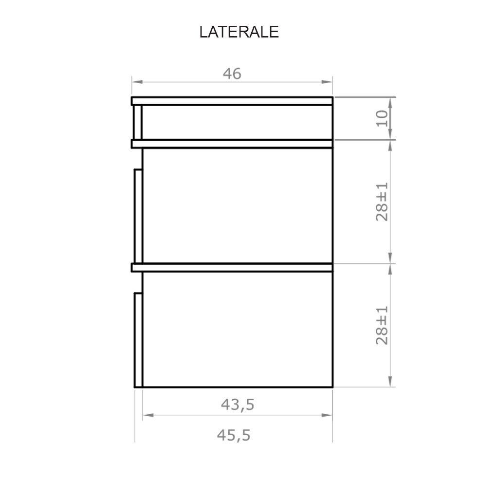 Mobile bagno sfalsato sospeso 100 cm in legno color cemento chiaro con 2 cassettoni, lavabo, specchio e faretto a led I Made in Italy - 5