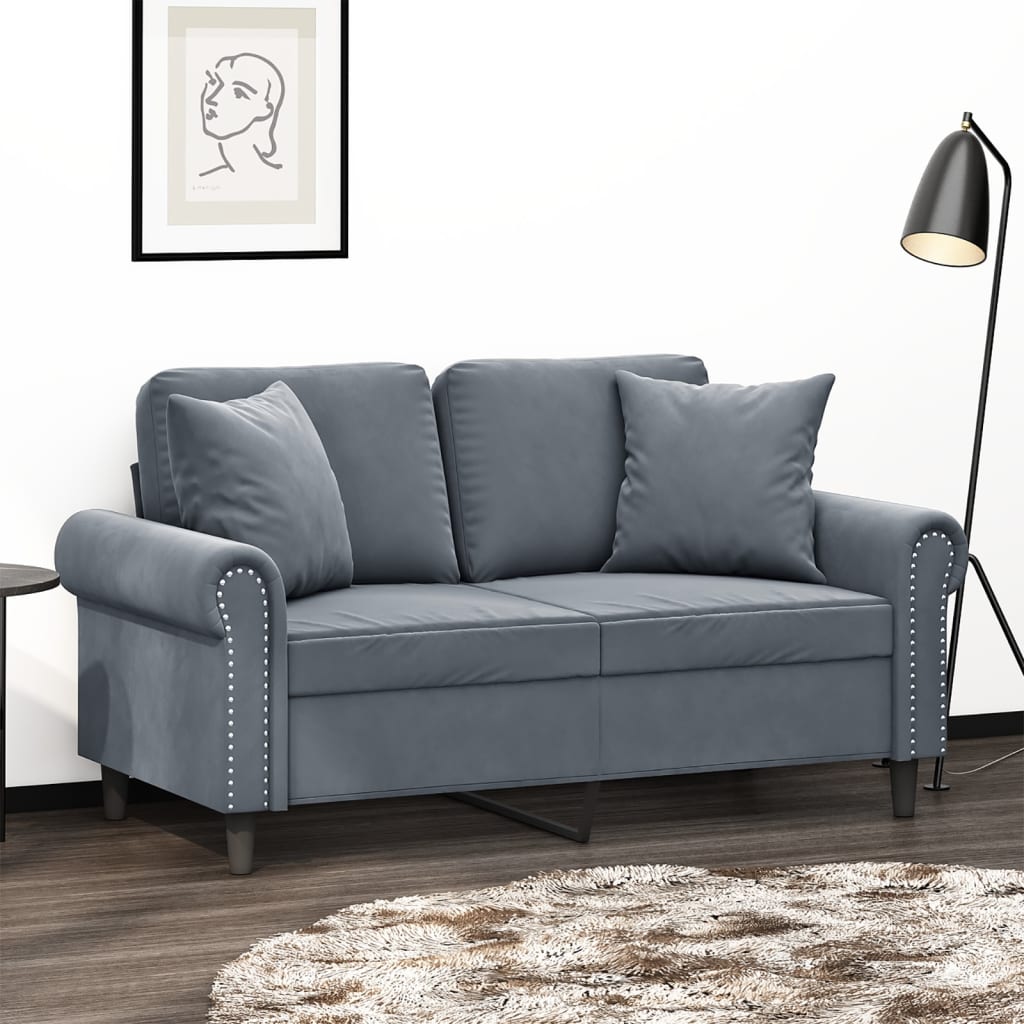 Sofá de 2 plazas   sofá de salón   sofá de descanso con cojines terciopelo gris oscuro 120 cm cfw65965