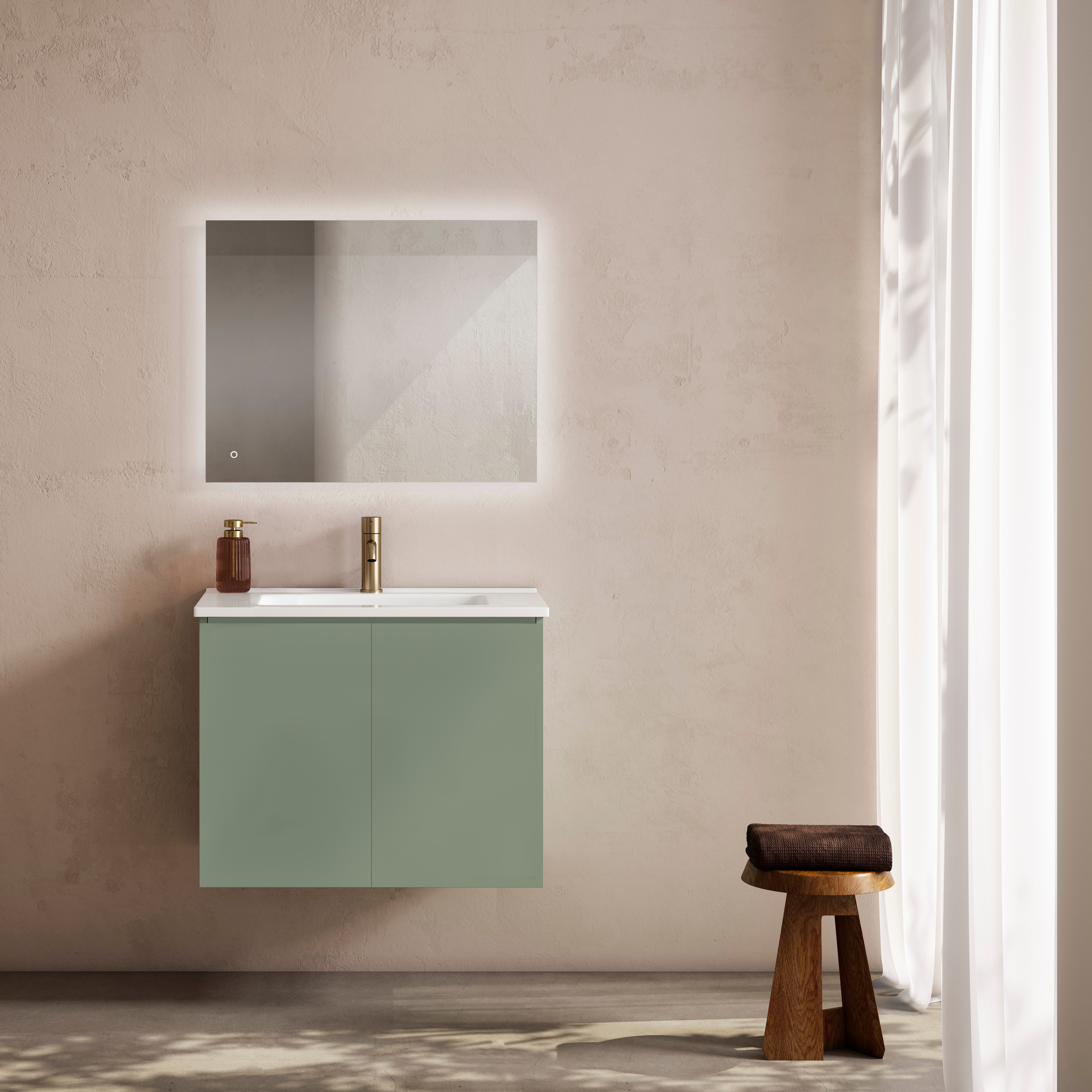 Conjunto 80 mueble lluna verde + lavabo + espejo retroiluminado