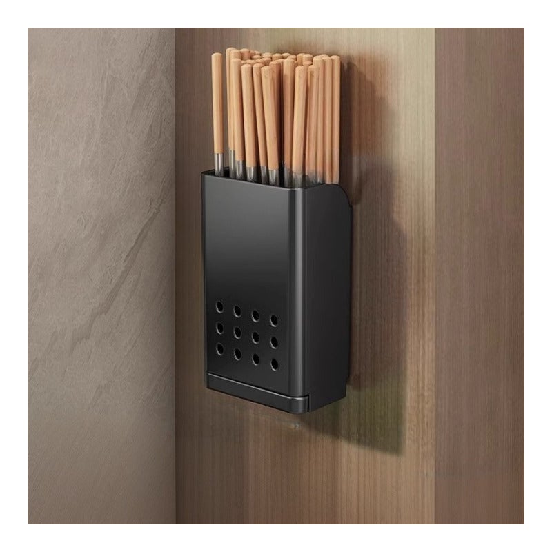 Zestaw 2 pojemników na sztućce, schowek ścienny, ociekacz do naczyń – bez wiercenia, wyjmowany, 15×9×5,8 cm – czarny