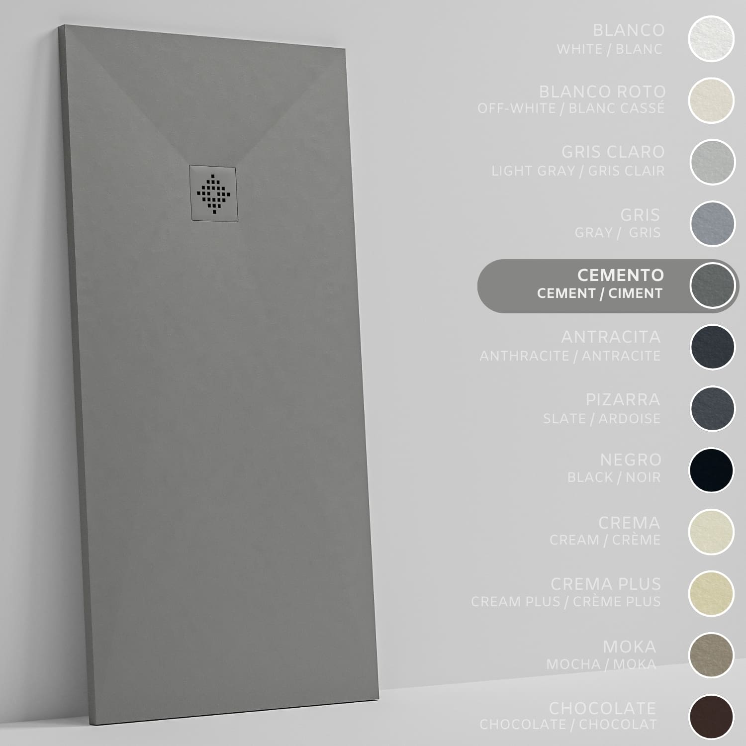 SOULHOME Brodzik prysznicowy– Żywica– Gel Coat– Gładka/Kamienna tekstura – Antypoślizgowy – Kolor cementowoszary – 180x100- Niski 3 cm– SAME