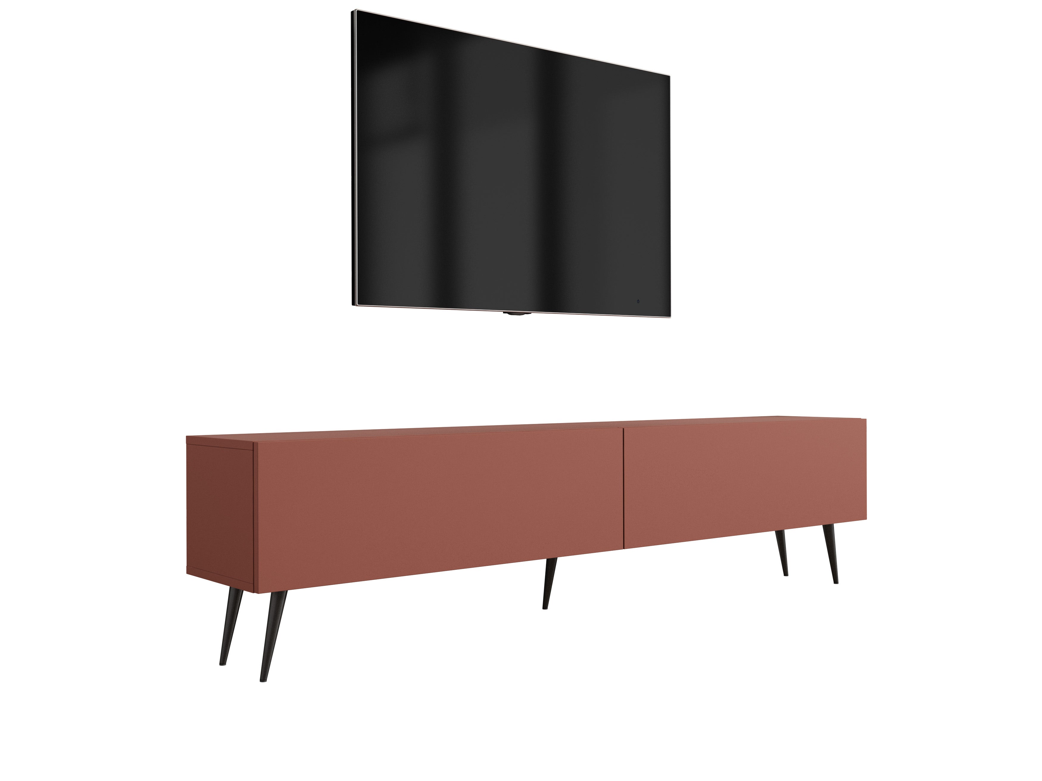 Szafka RTV: Ceglasty, 170 x 52 x 32 cm, czarne nogi