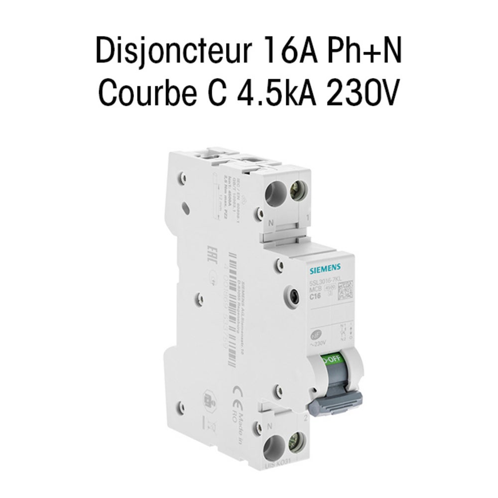 Disjoncteur Siemens 16A, courbe C, pouvoir de coupure 4,5 kA, AC/DC, norme NF EN 60898, garantie 2 ans - 4