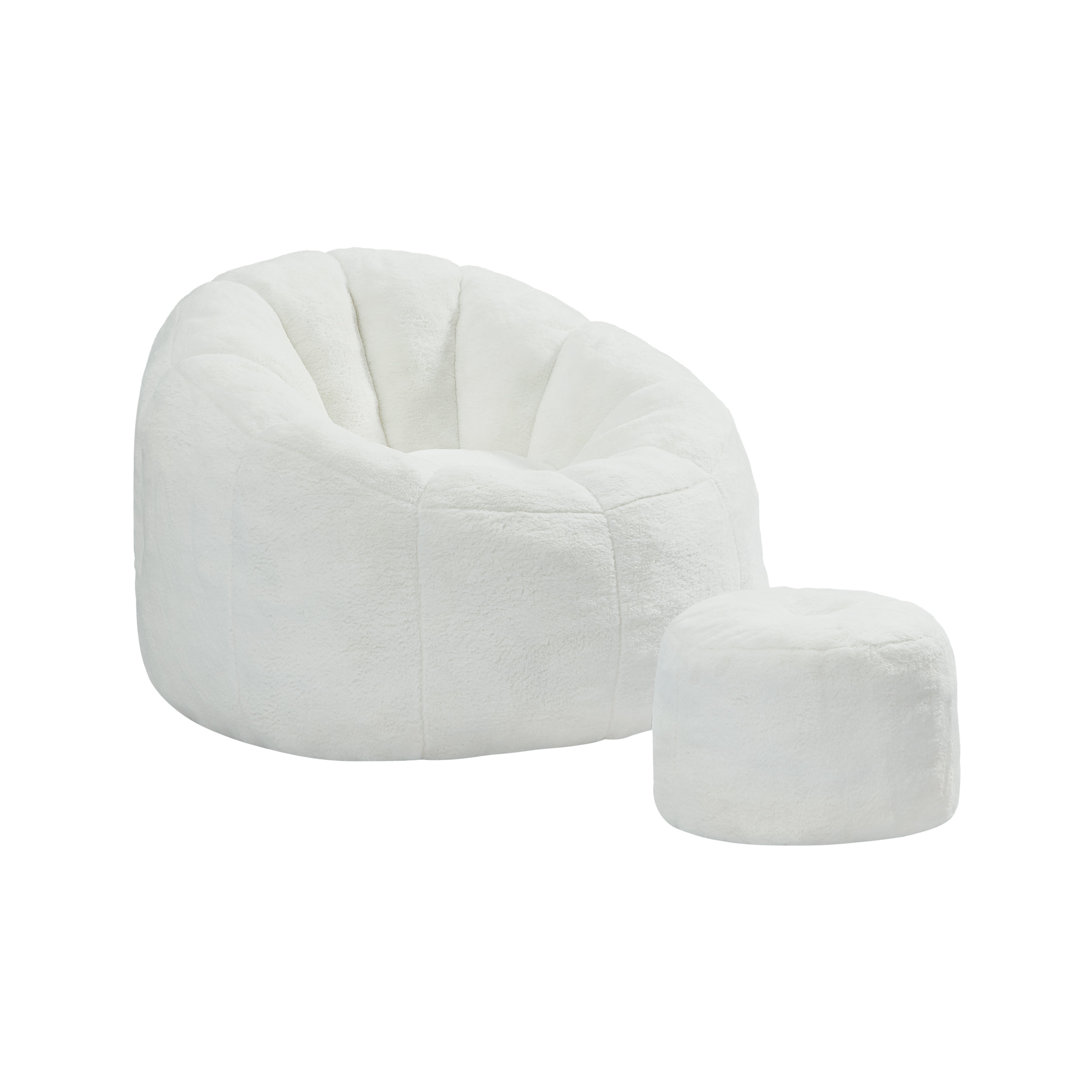 Bean bag - Fasole moale cu flori pentru adulti cu taburet, ambalat in vid fara asamblare, ideal pentru living, dormitor și balcon, alb crem