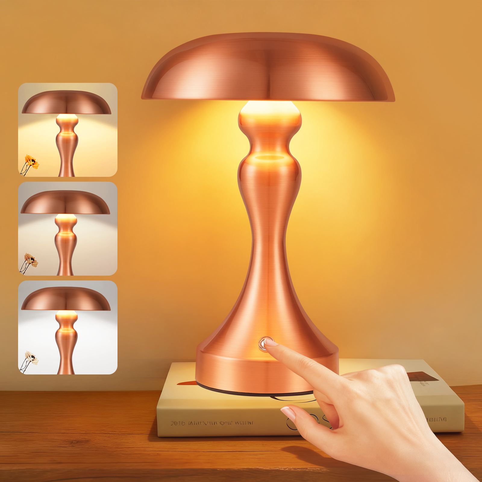 NETTLIFE Lampka nocna LED z funkcją ściemniania dotykowego, bezprzewodowa, ładowana przez USB, styl vintage