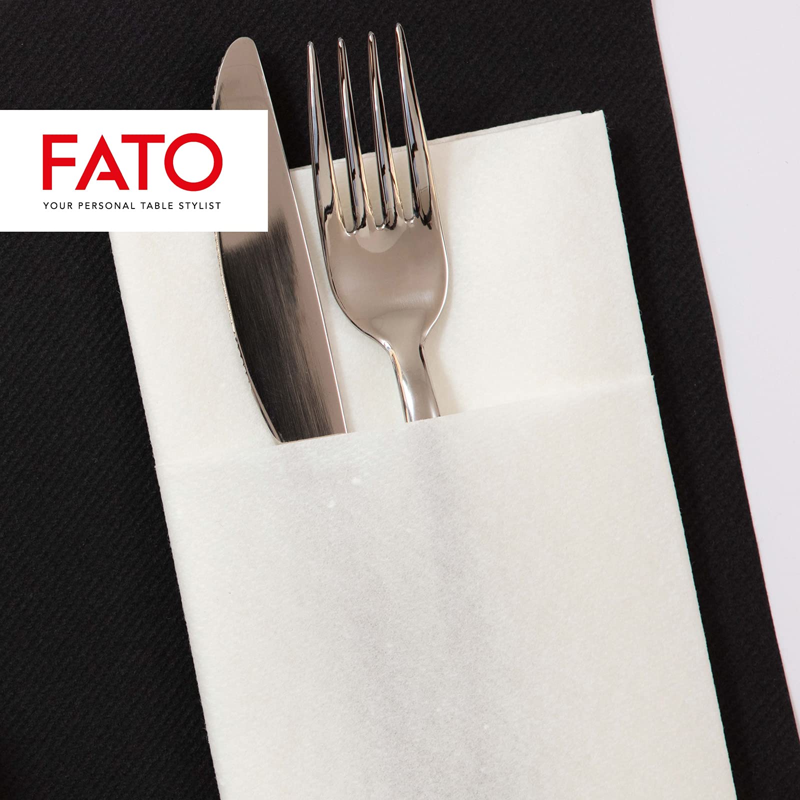 Fato - Tovaglioli in Carta a secco, Airlaid, Effetto Tessuto, Confezione da 50 tovaglioli, Formato 40x40 piegato in 4, Colore Nero - 7