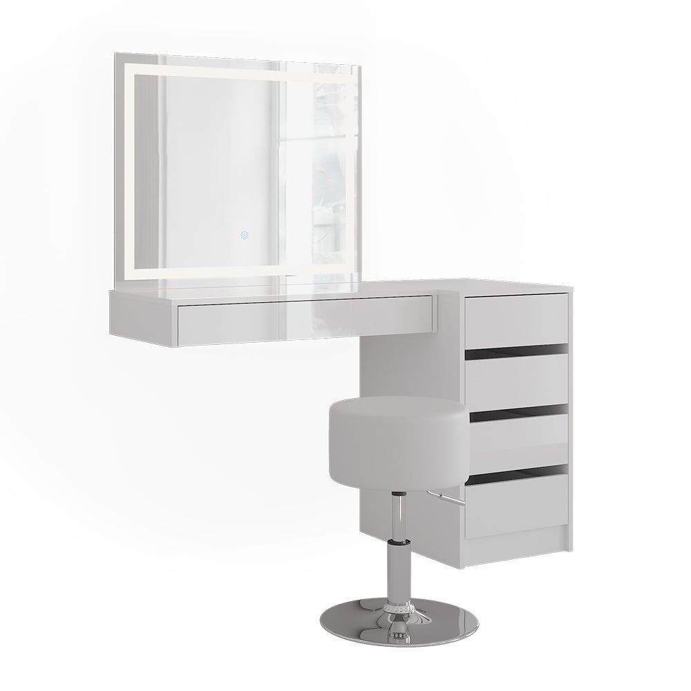 Vicco Stół do toalety Sherry, Biały/biały wysoki połysk, 120 cm 4 części