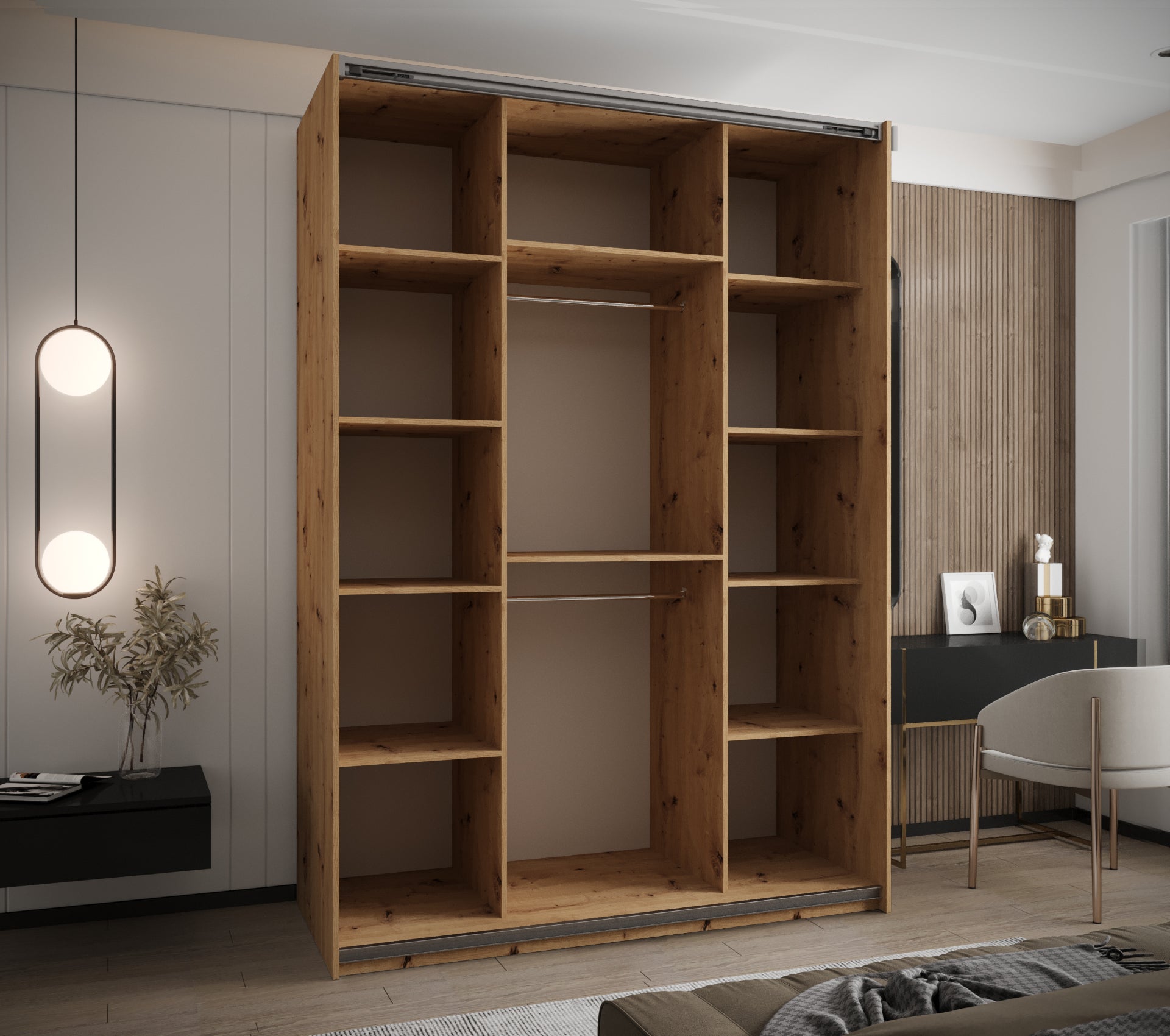 Szafa przesuwna wysoka Lux 2 170 x 64 x 245,5 cm artisan + czarny + u. srebrny - Abiks Meble - 4
