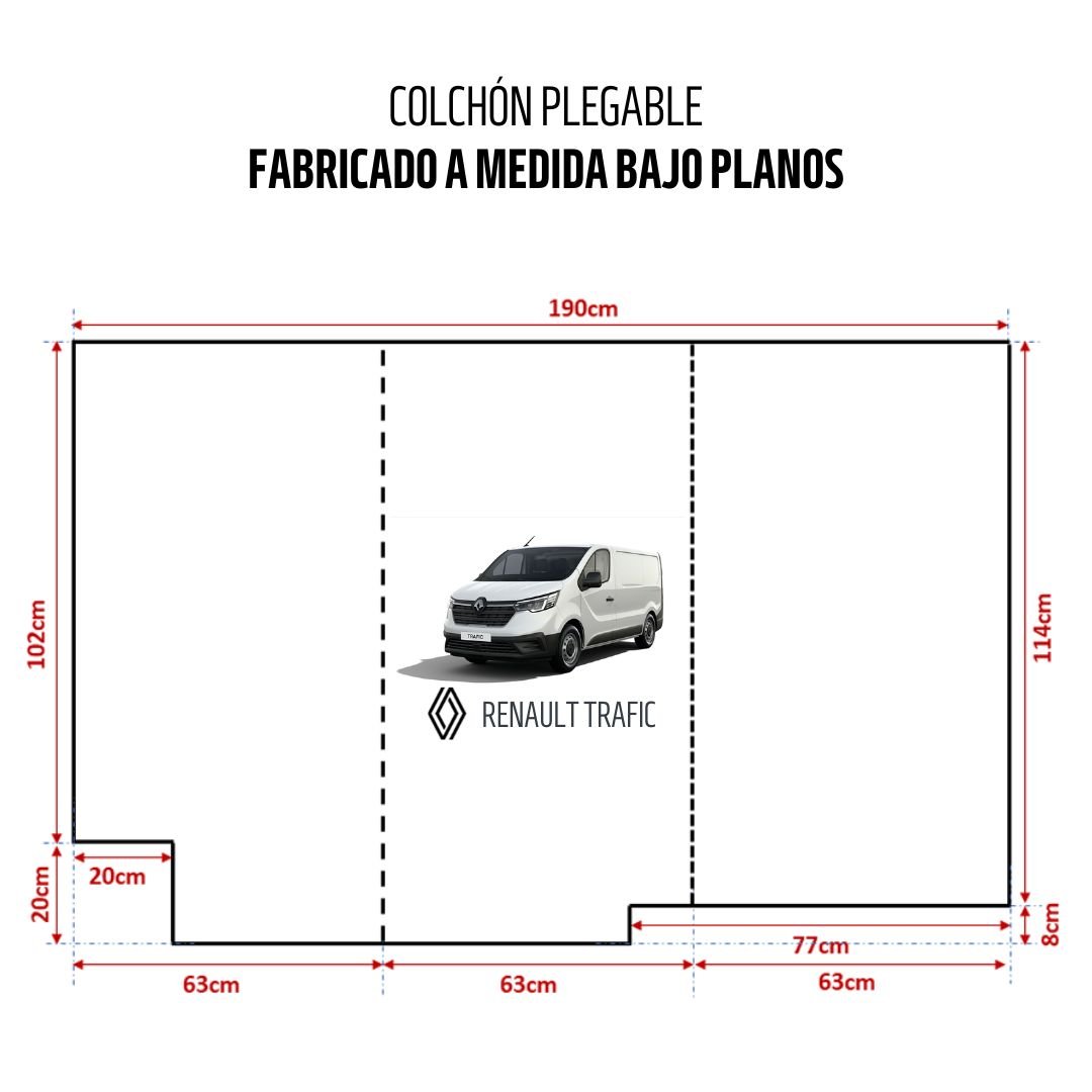Colchón camper renault trafic - 8cm de grosor con 30kg/m3 y 6cm de viscoelástica - azul