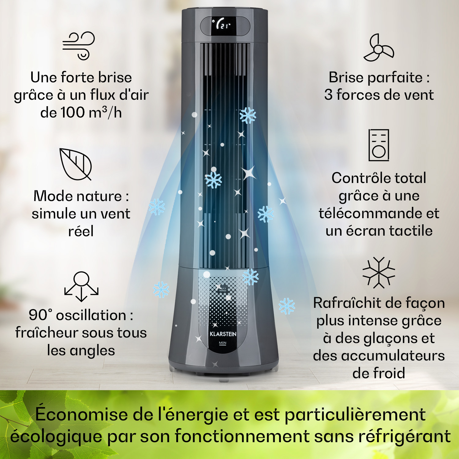 Rafraîchisseur d'air - Klarstein - silencieux - Ventilateur humidificateur d'air - 7 L - refroidisseur d'air - Noir - 3