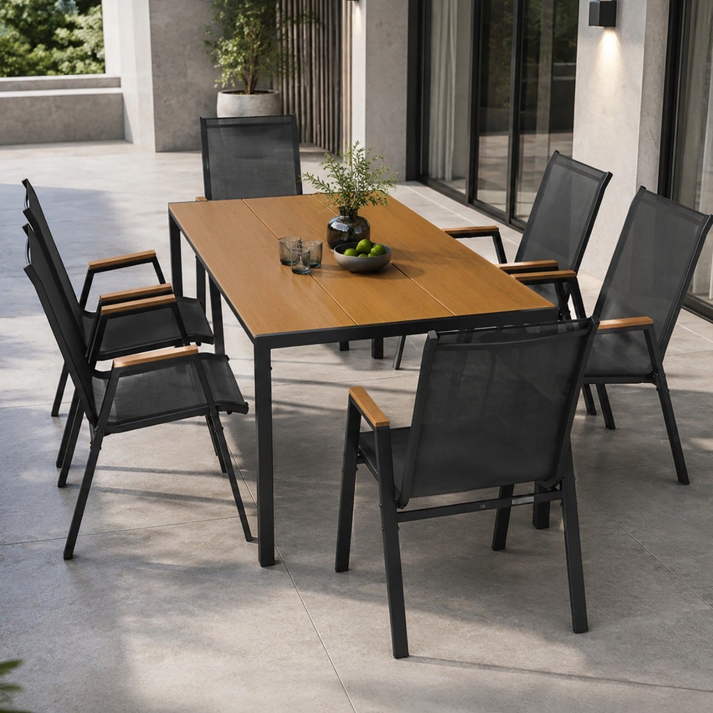 Zestaw mebli ogrodowych balkon stół Allen Pro 150x90W + 6x krzesło Pola KD czarne - 2