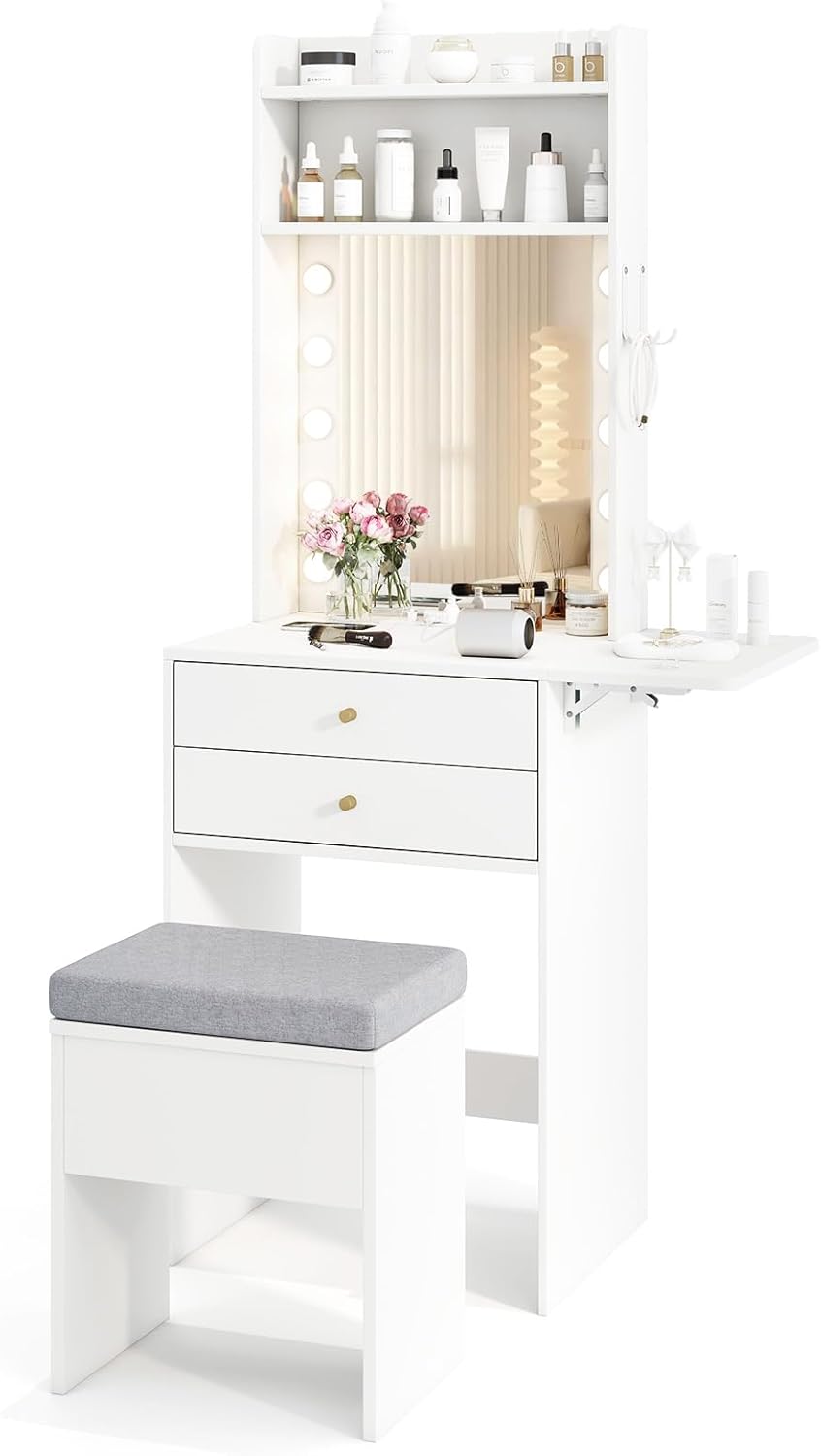 Petite Coiffeuse avec Miroir et Tabouret, Coiffeuse avec Rangement ...