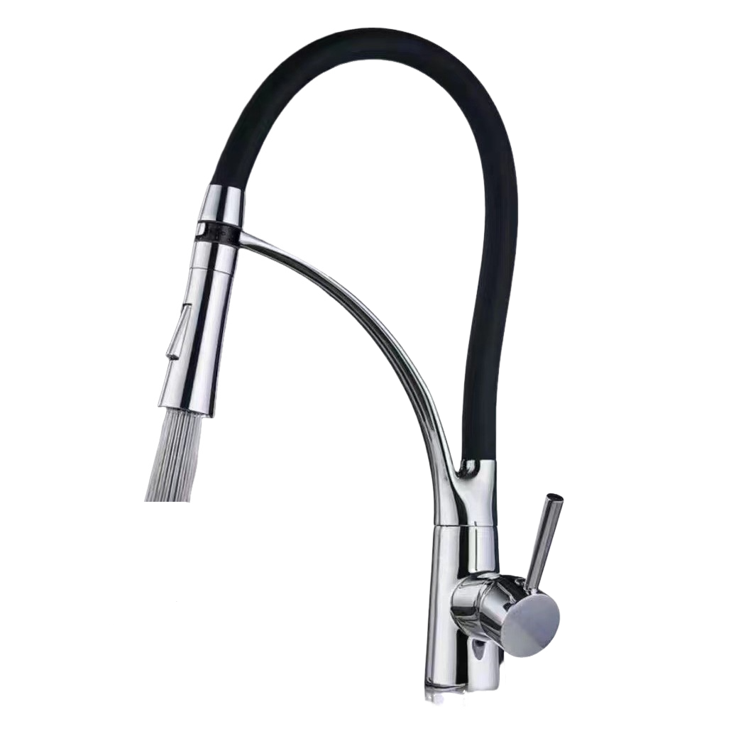 Bateria kuchenna, obrotowa 360°, z wyciąganą wylewką, opcjonalnie z ciepłą i zimną wodą, chromowany mosiądz