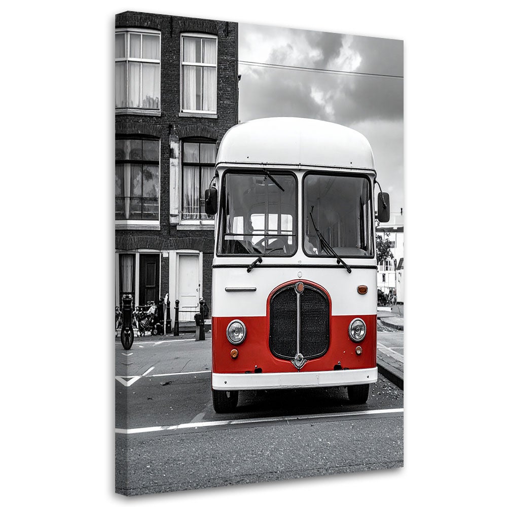 Obraz do salonu biura gabinetu, Biały retro autobus stojący na ulicy w Hawanie na Kubie 60x90