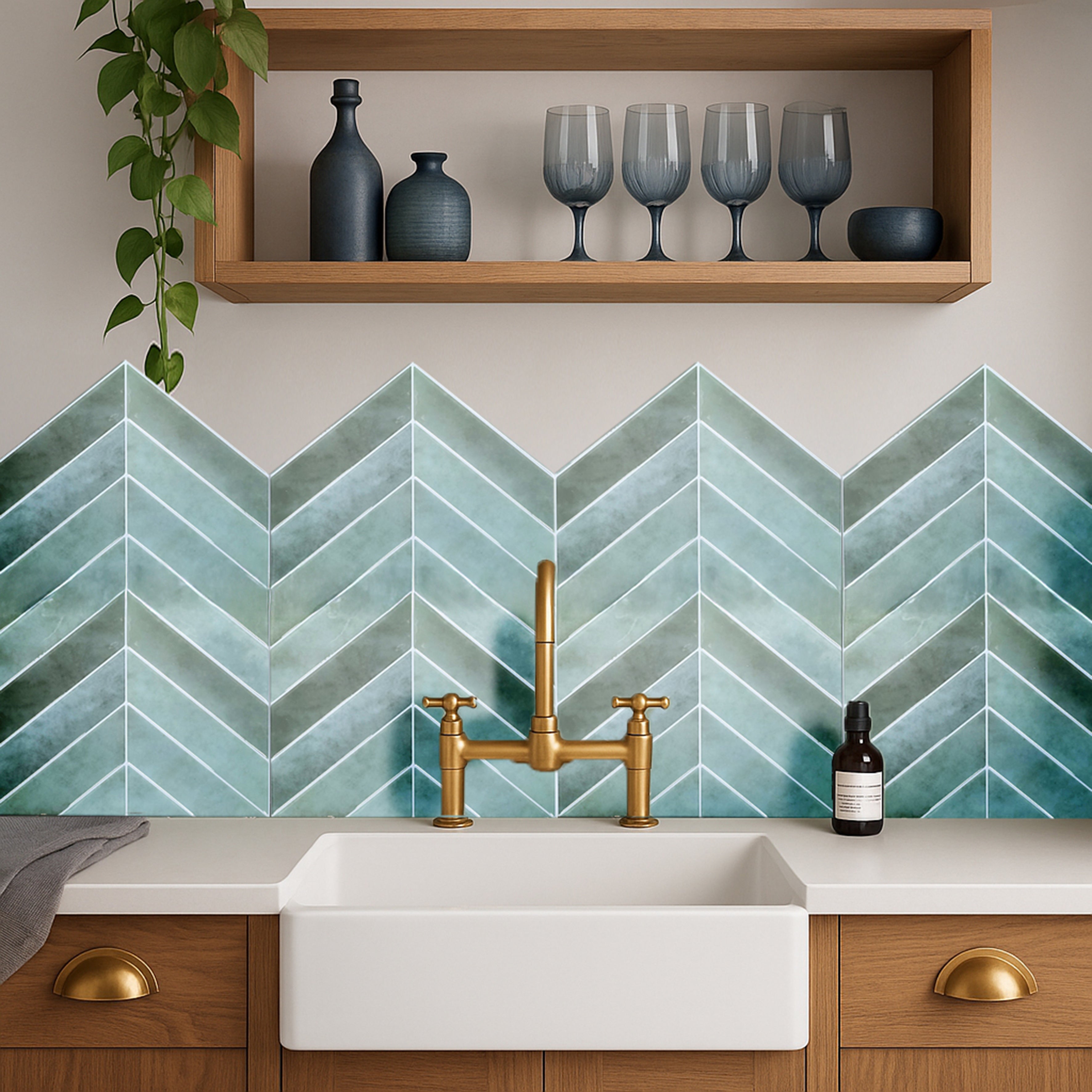 Crédence Adhésive - JE CHERCHE UNE IDEE - Chevron - Souple - Vert - 5
