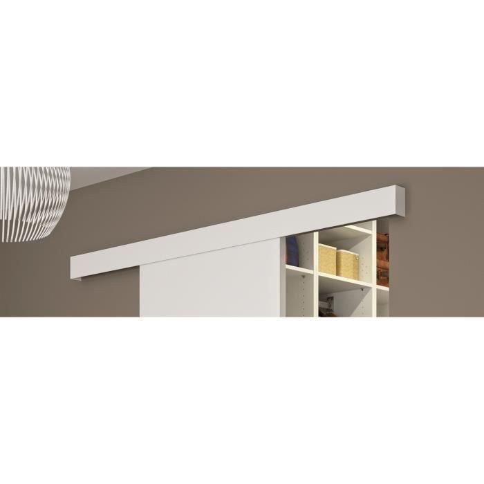 Kit porte coulissante - Blanc prêt à peindre -C - rail 2 amortisseurs + cache rail blanc - H 204 x L 93 cm - 5