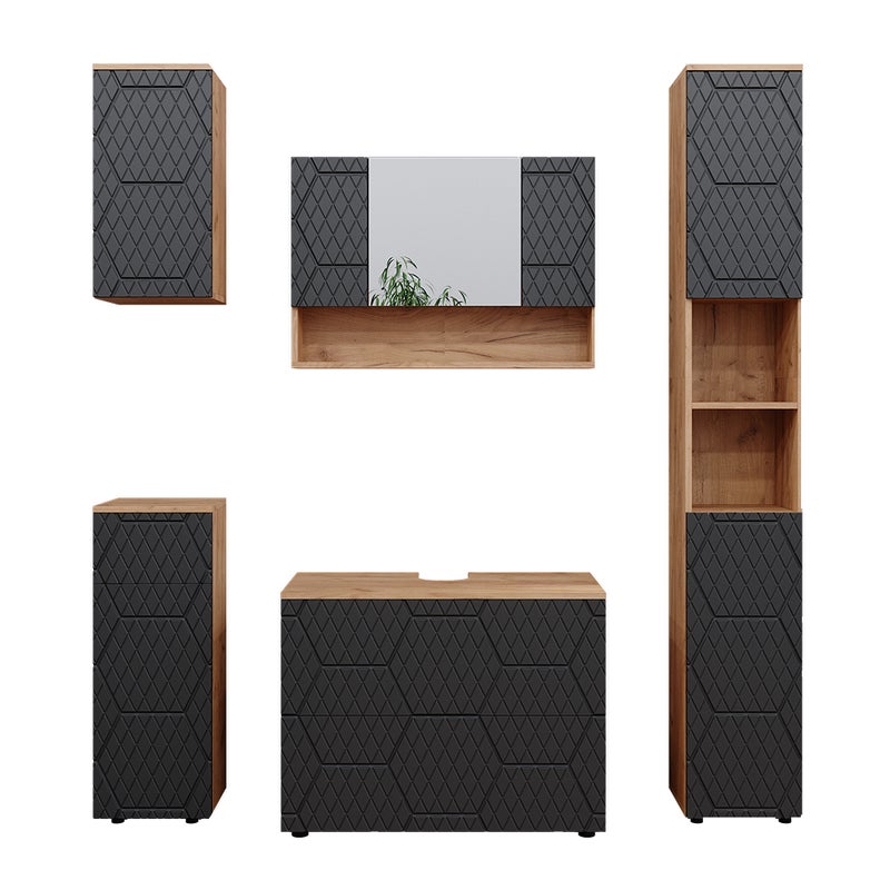 Vicco Zestaw mebli łazienkowych Irma, Antracyt o strukturze plastra miodu, 5 części