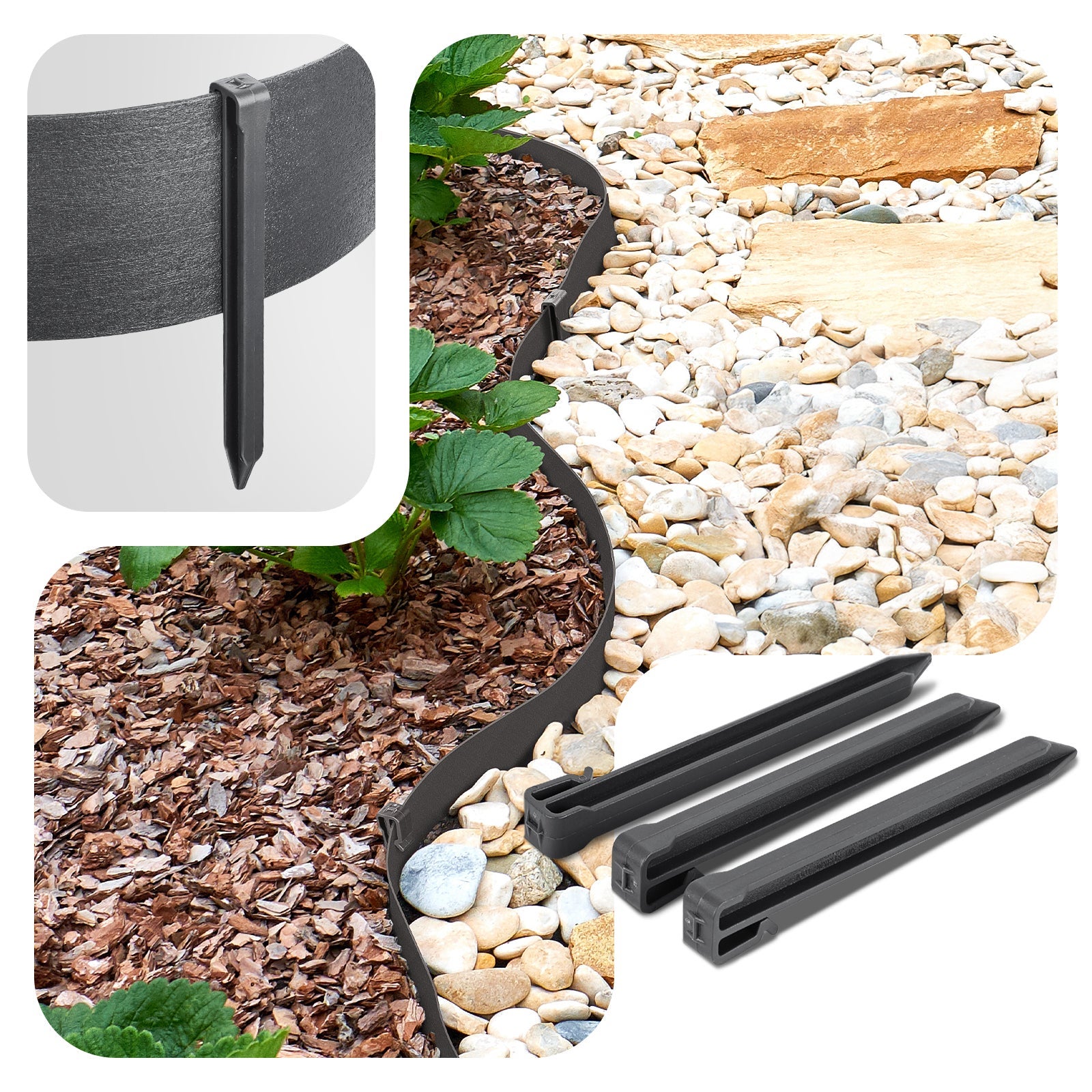 Bordure de jardin haute flexible en PE 20m avec 12 piquets gris - hauteur 13cm - epaisseur 3mm - VOUNOT® - 5