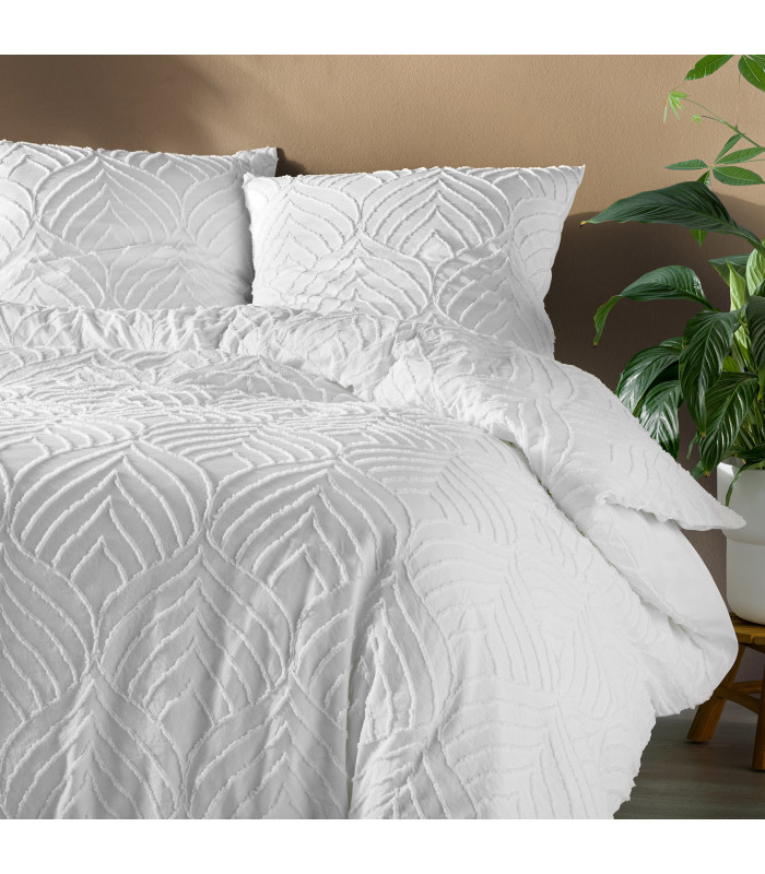 Parure 3 pièces 240x260cm tufté blanc - 240x260cm - Blanc - 2