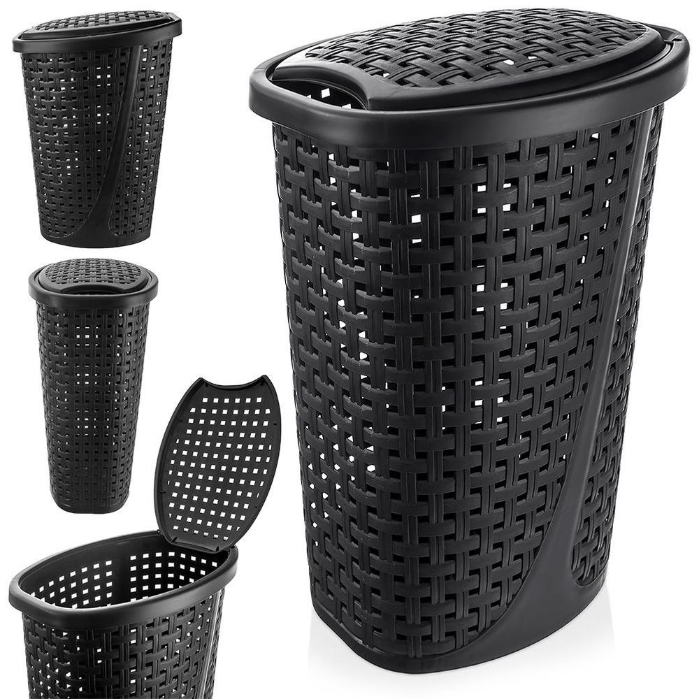 Kosz na pranie plastikowy czarny 45 l - 7