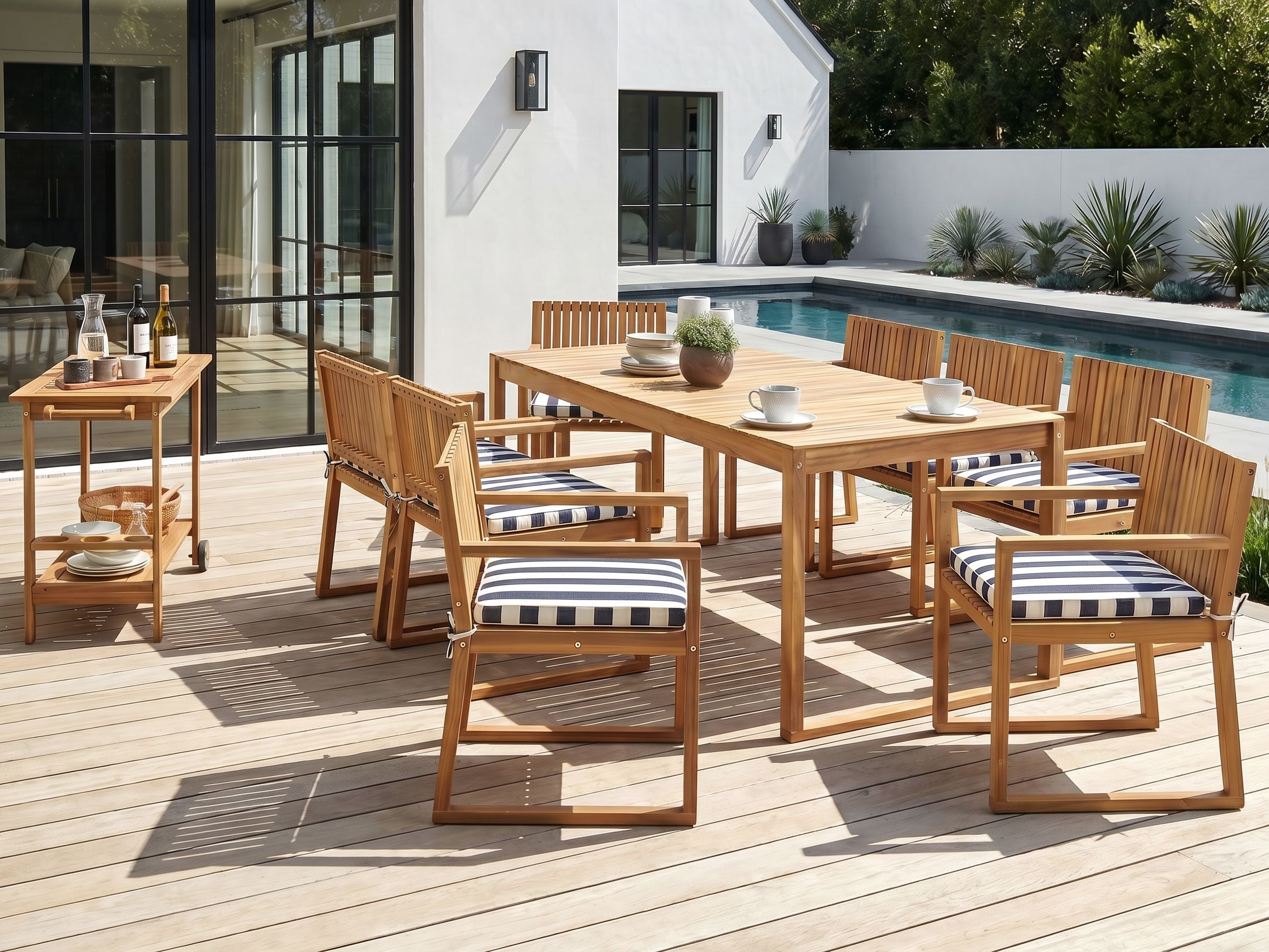 Set dining pentru grădină cu 8 locuri SASSARI II Bleumarin Lemn de acacia certificat cu perne