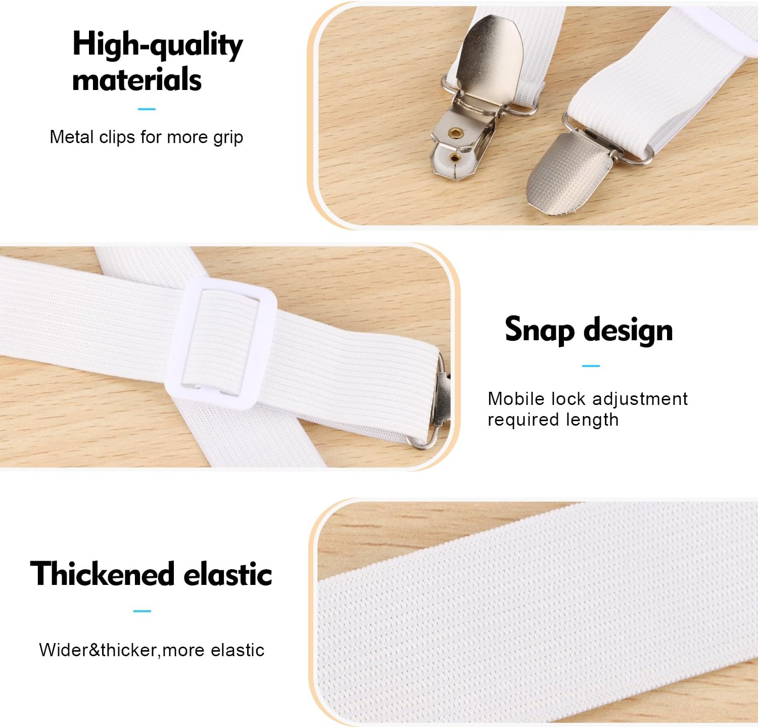 8Pcs Tendeurs de Drap Réglables pour Drap de lit élastiques avec Pinces Métalliques Tendeurs pour Draps Matelas Planche à Repasser White(2.5*130cm) - 2