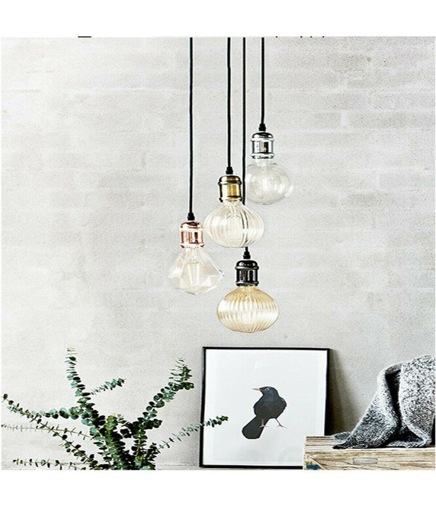 Trade Shop - Portalampada Lampadario Sospensione Soffitto Pendente E27 Vintage 2 Mt Cromato - - 2