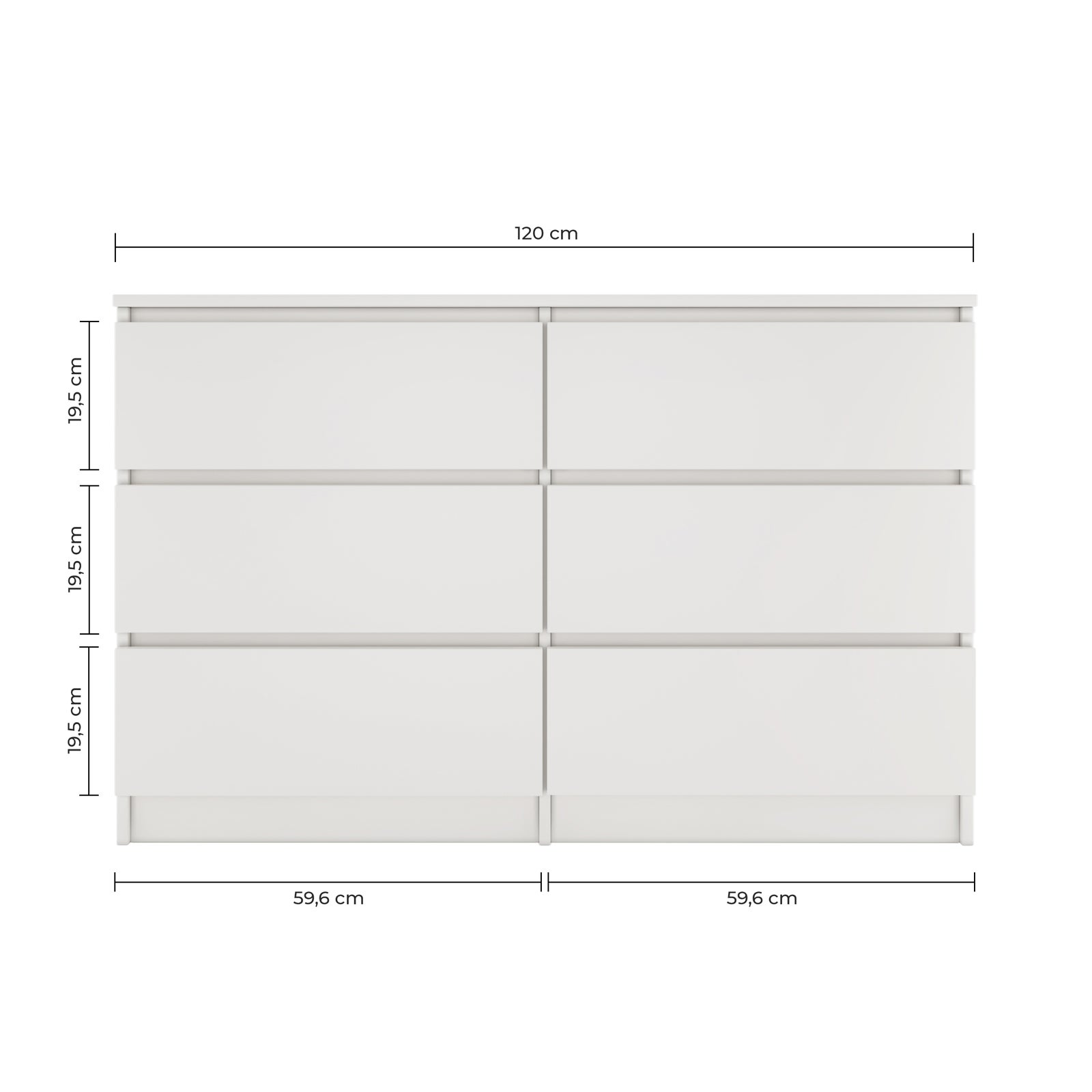 MILAN - Cómoda grande para dormitorio de 6 cajones - 30x120x77cm - Estilo escandinavo - Almacenamiento - 5