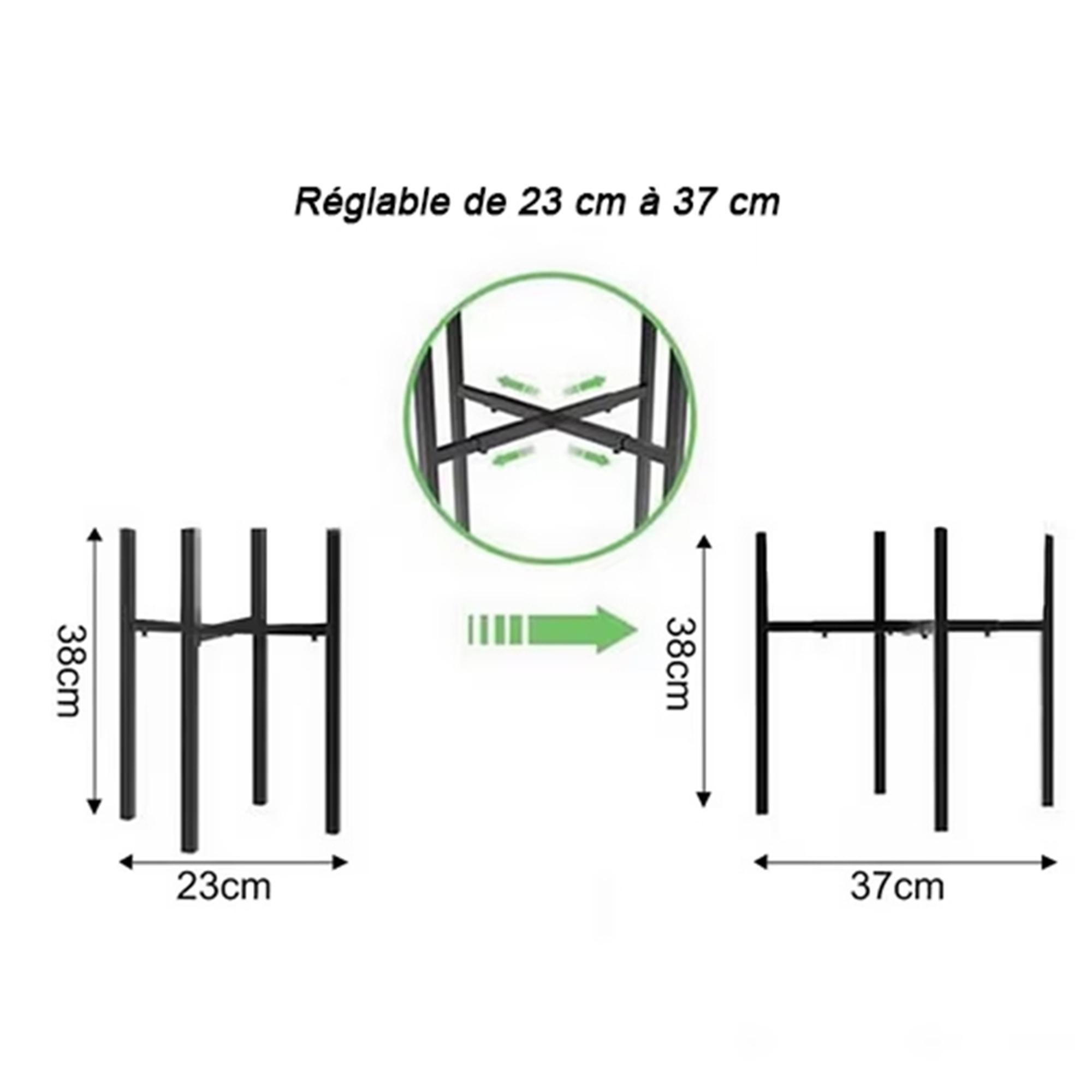 Rozkładany stojak na rośliny z czarnego kutego żelaza z wytrzymałym metalowym wspornikiem – regulowana szerokość 24–38 cm, wysokość 38 cm - 5