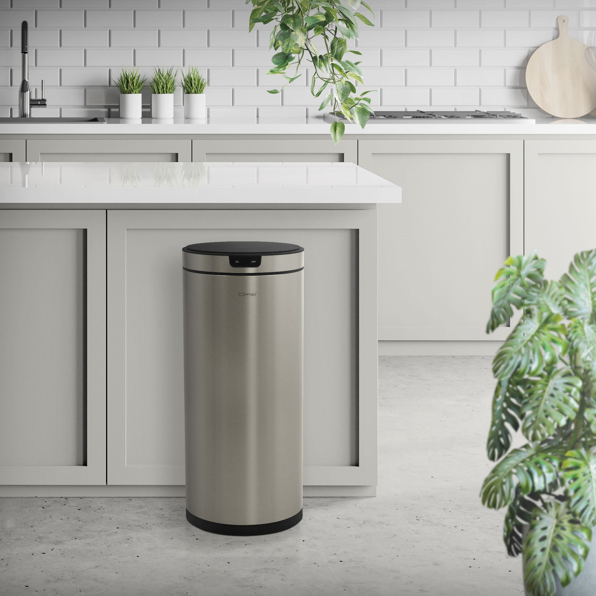 ML-Design Kosz na śmieci 40L z czujnikiem ruchu stal nierdzewna srebro automatyczny okrągły bezdotykowy z klamrą na worek praktyczny do kuchni i biura